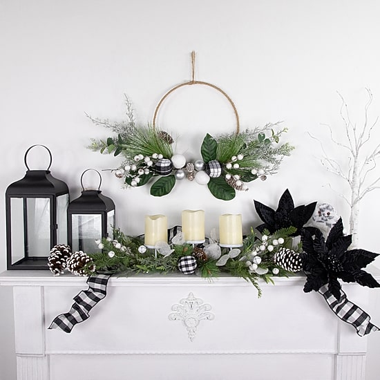 Northlight 29" Mixed Foliage And Jingle Bell Pillar Candle Holder