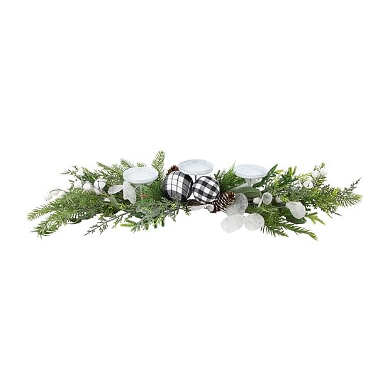 Northlight 29" Mixed Foliage And Jingle Bell Pillar Candle Holder