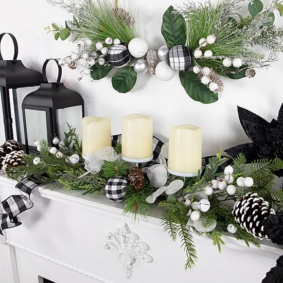 Northlight 29" Mixed Foliage And Jingle Bell Pillar Candle Holder