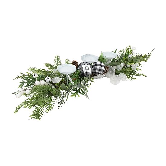 Northlight 29" Mixed Foliage And Jingle Bell Pillar Candle Holder