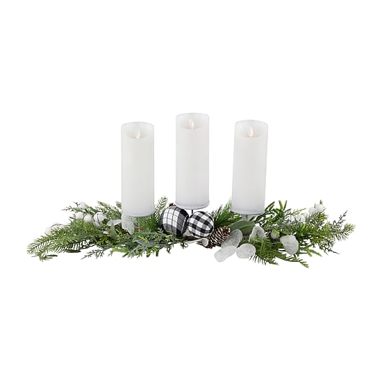Northlight 29" Mixed Foliage And Jingle Bell Pillar Candle Holder