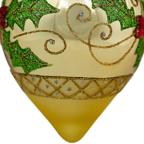 Northlight 5" Golden Glitter Holly Finial Glass Christmas Ornament