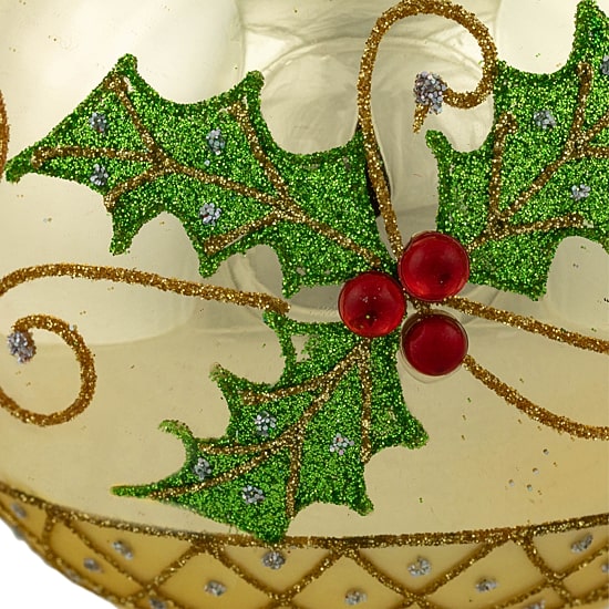 Northlight 5" Golden Glitter Holly Finial Glass Christmas Ornament