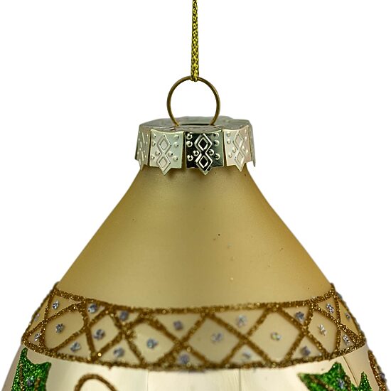 Northlight 5" Golden Glitter Holly Finial Glass Christmas Ornament