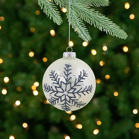 Northlight 4" Glittered Snowflake Shiny Glass Ball Christmas Ornament