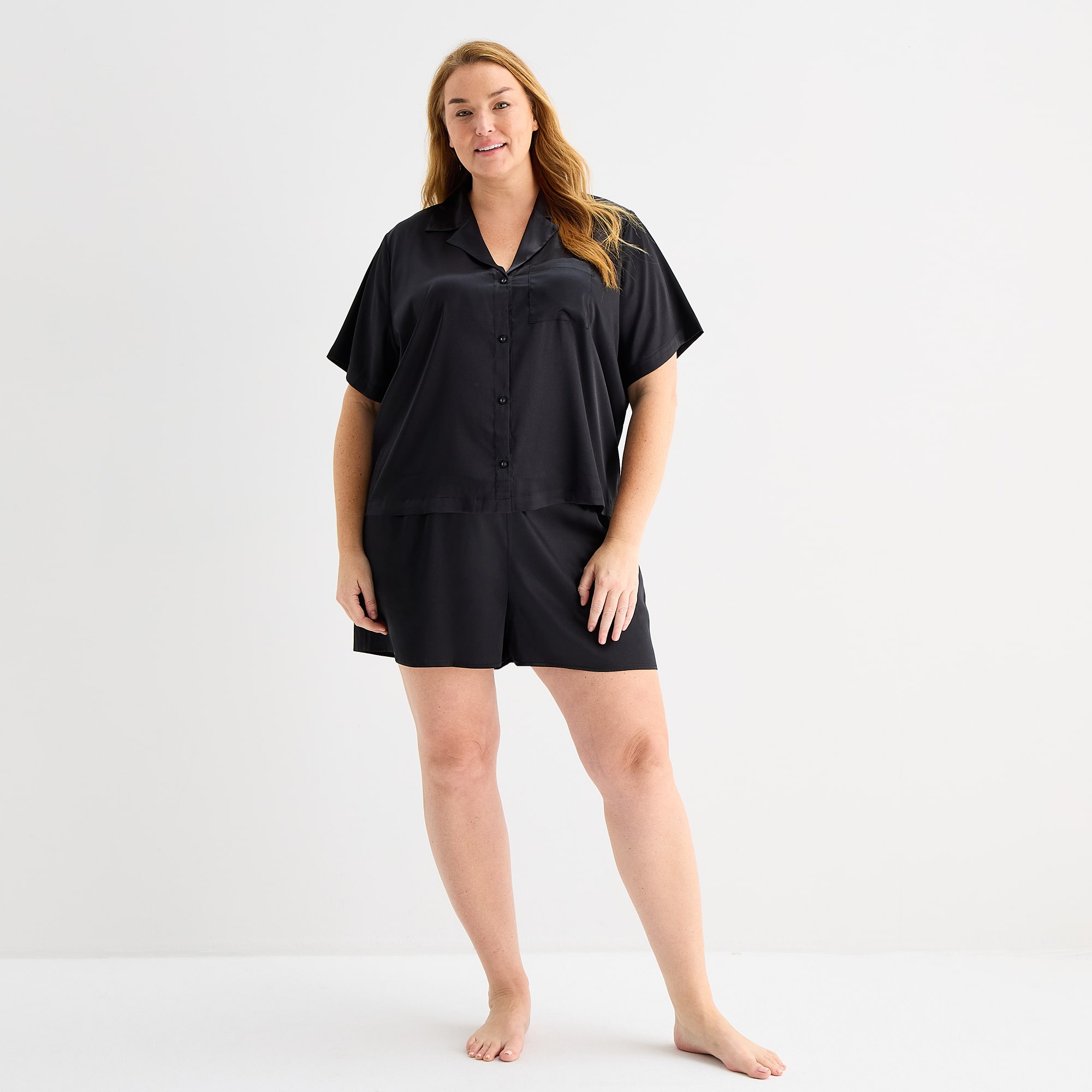 Ambrielle Womens Satin Short Sleeve 2-pc. Plus Pajama Set