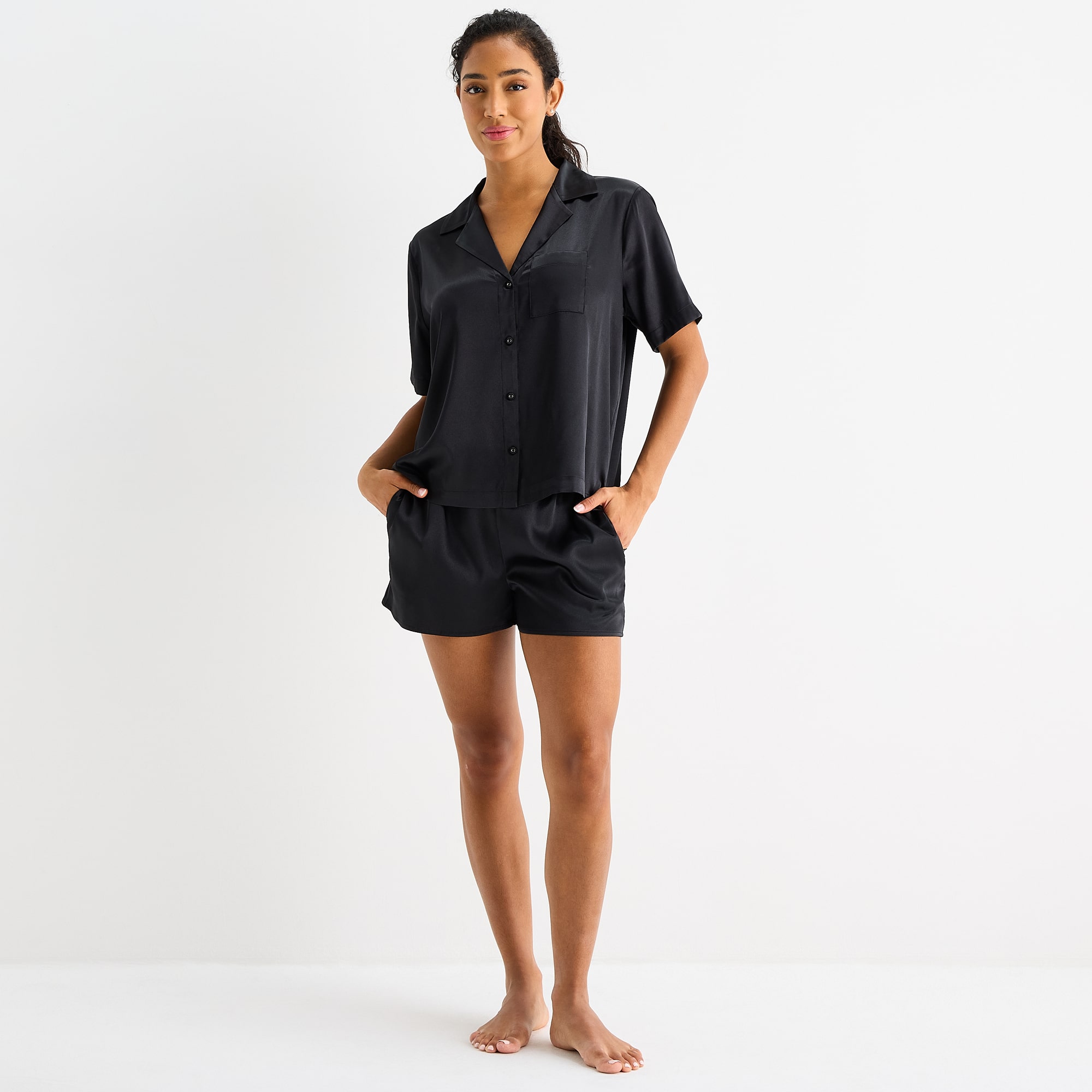 Ambrielle Womens Satin Short Sleeve 2-pc. Pajama Set
