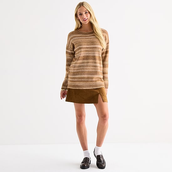 A.N.A Tall Womens Crew Neck Long Sleeve Striped Pullover Sweater