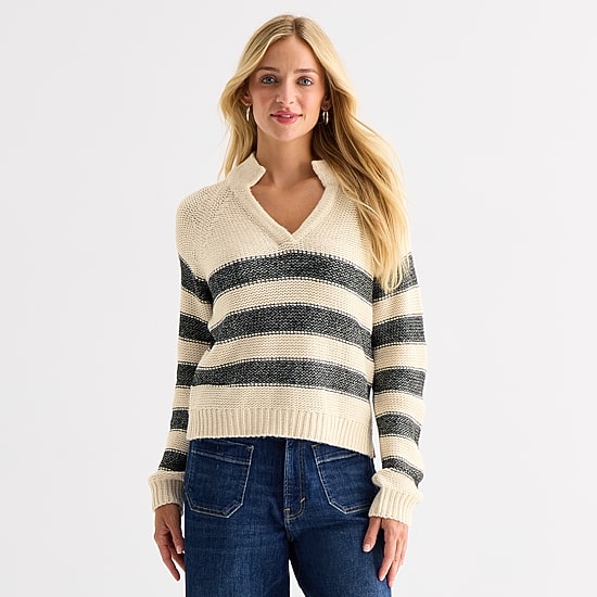 a.n.a Tall Womens Split Crew Neck Long Sleeve Pullover Sweater