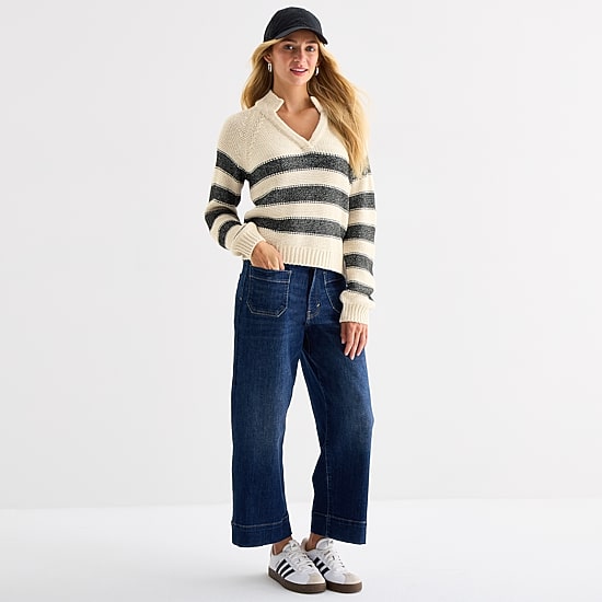 a.n.a Tall Womens Split Crew Neck Long Sleeve Pullover Sweater