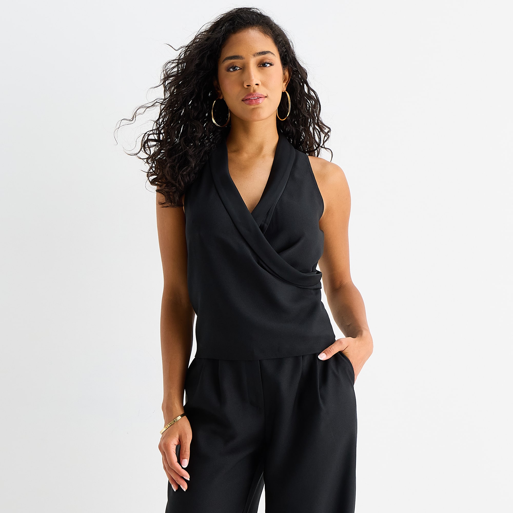 Bold Elements Womens V Neck Sleeveless Wrap Shirt
