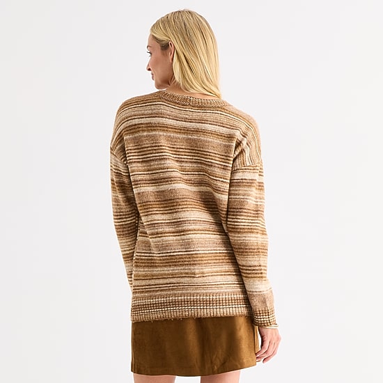 a.n.a Womens Crew Neck Long Sleeve Striped Pullover Sweater