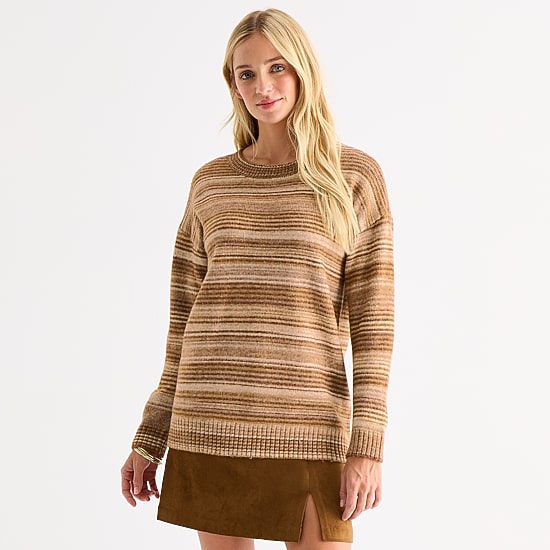 a.n.a Womens Crew Neck Long Sleeve Striped Pullover Sweater