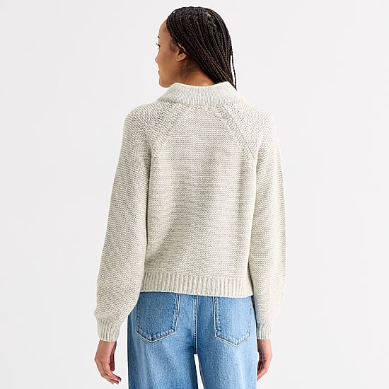 A.N.A Womens Split Crew Neck Long Sleeve Striped Pullover Sweater