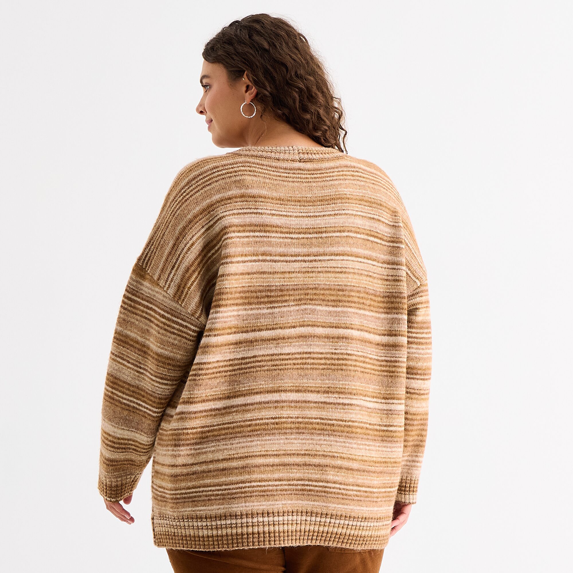 a.n.a Womens Plus Crew Neck Long Sleeve Striped Pullover Sweater