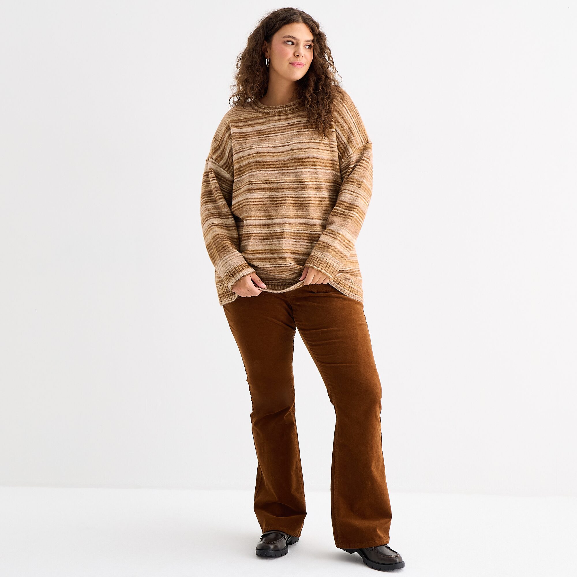 a.n.a Womens Plus Crew Neck Long Sleeve Striped Pullover Sweater