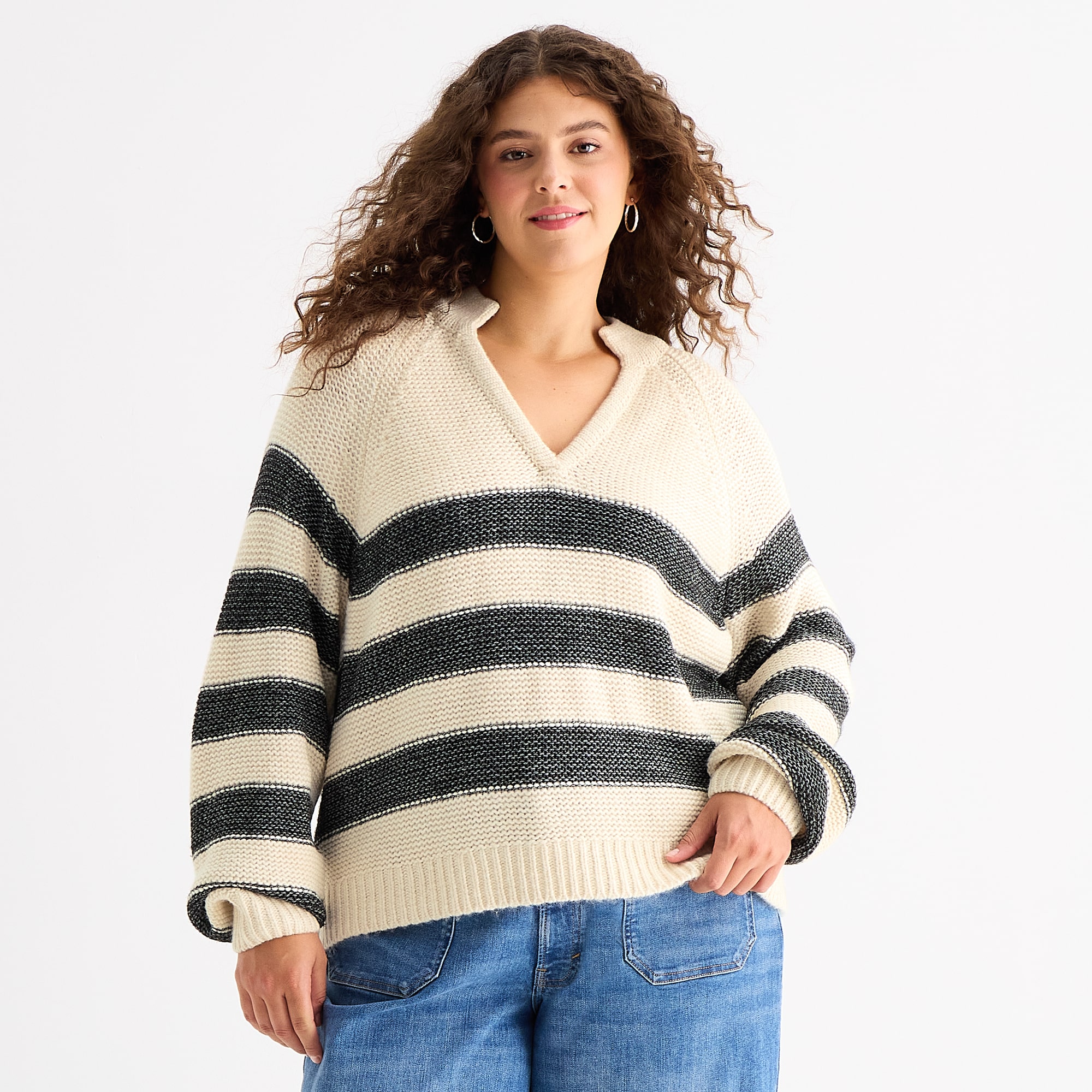 a.n.a Womens Plus Split Crew Neck Long Sleeve Pullover Sweater
