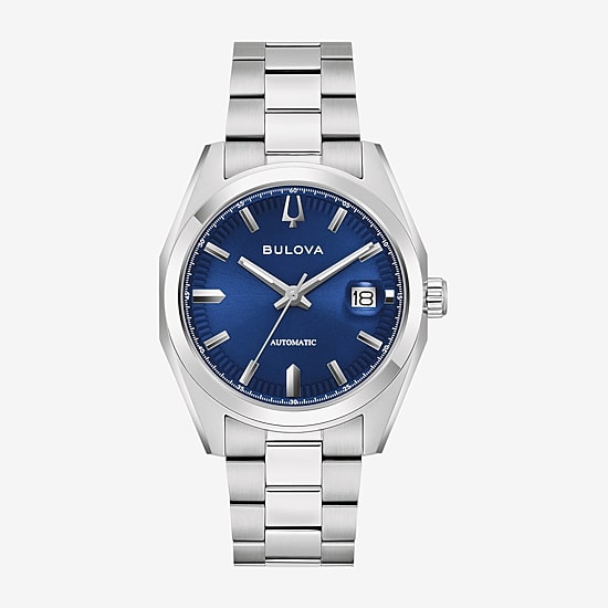 Bulova Surveyor Mens Automatic Silver Tone Stainless Steel Bracelet Watch 96b436