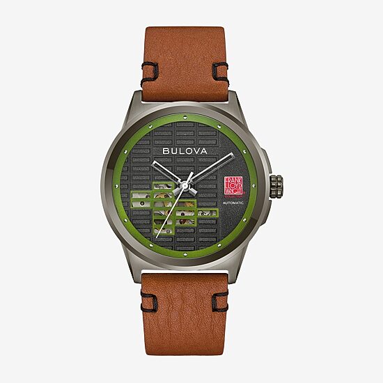 Bulova Mens Automatic Brown Leather Strap Watch 98a330