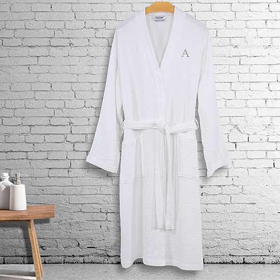 Linum Home Textiles Personalized Smyrna Bathrobe Unisex Adult Long Sleeve Long Length Robe