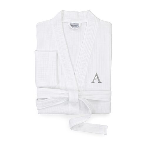 Linum Home Textiles Personalized Smyrna Bathrobe Unisex Adult Long Length Long Sleeve Robe, Small-medium, White