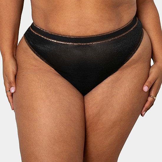 Curvy Couture Shimmer Mesh High Cut Thong- 1603