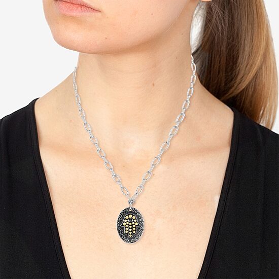 Effy Final Call Limited Quantities! Womens Diamond Accent Natural Black Diamond 18K Gold Sterling Silver Hamsa 27 Inch Pendant Necklace