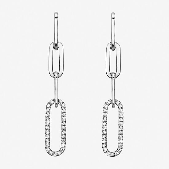 Effy Final Call Limited Quantities! Womens 1/5 CT. Natural White Diamond Sterling Silver Paperclip Drop Earrings