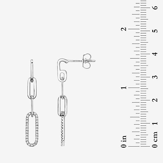 Effy Final Call Limited Quantities! Womens 1/5 CT. Natural White Diamond Sterling Silver Paperclip Drop Earrings