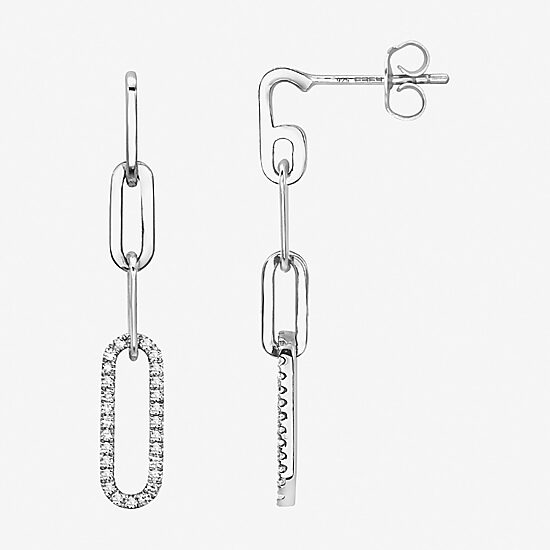 Effy Final Call Limited Quantities! Womens 1/5 CT. Natural White Diamond Sterling Silver Paperclip Drop Earrings