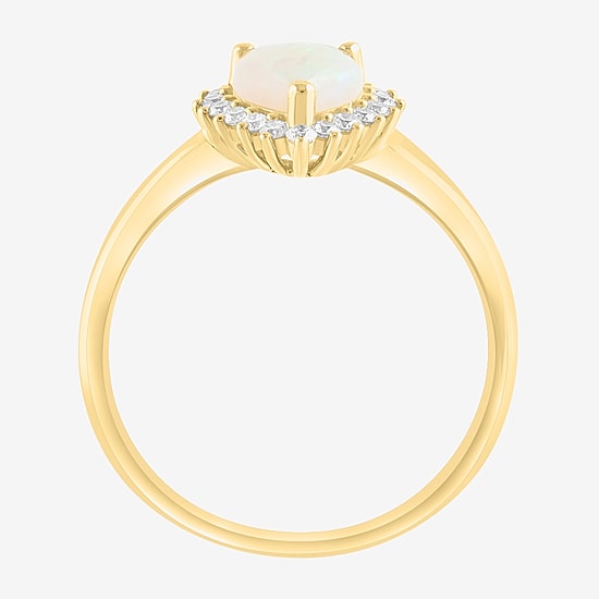 Effy Final Call Limited Quantities! Womens 1/5 CT. Genuine White Opal 14K Gold Pear Halo Cocktail Ring