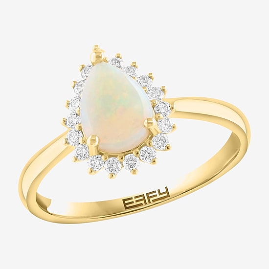 Effy Final Call Limited Quantities! Womens 1/5 CT. Genuine White Opal 14K Gold Pear Halo Cocktail Ring