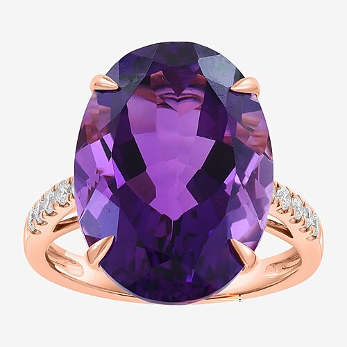 Effy Final Call Limited Quantities! Womens 1/5 Ct. Genuine Purple Amethyst 14k Gold Oval Side Stone Cocktail Ring