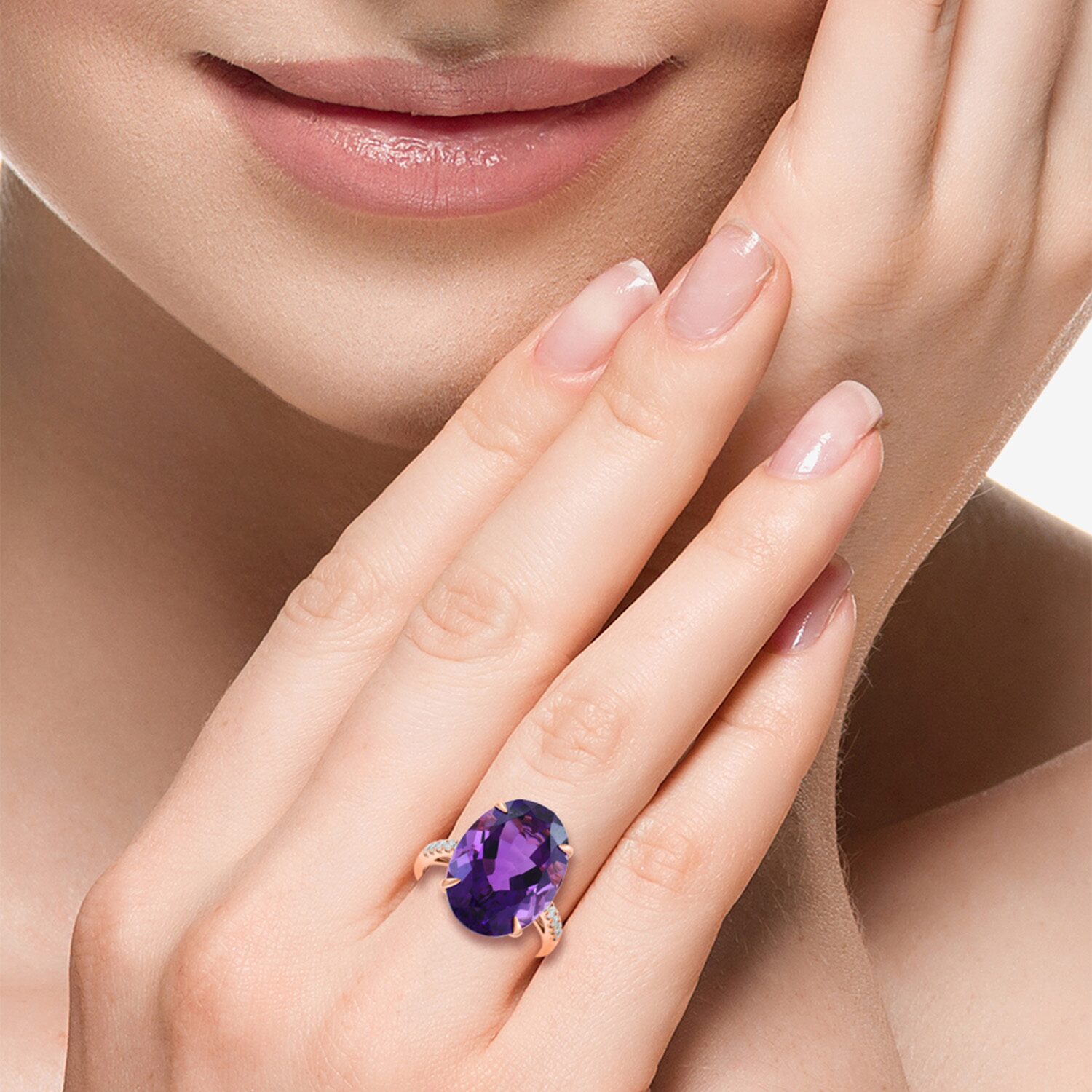 Effy Final Call Limited Quantities! Womens 1/5 CT. Genuine Purple Amethyst 14K Gold Oval Side Stone Cocktail Ring
