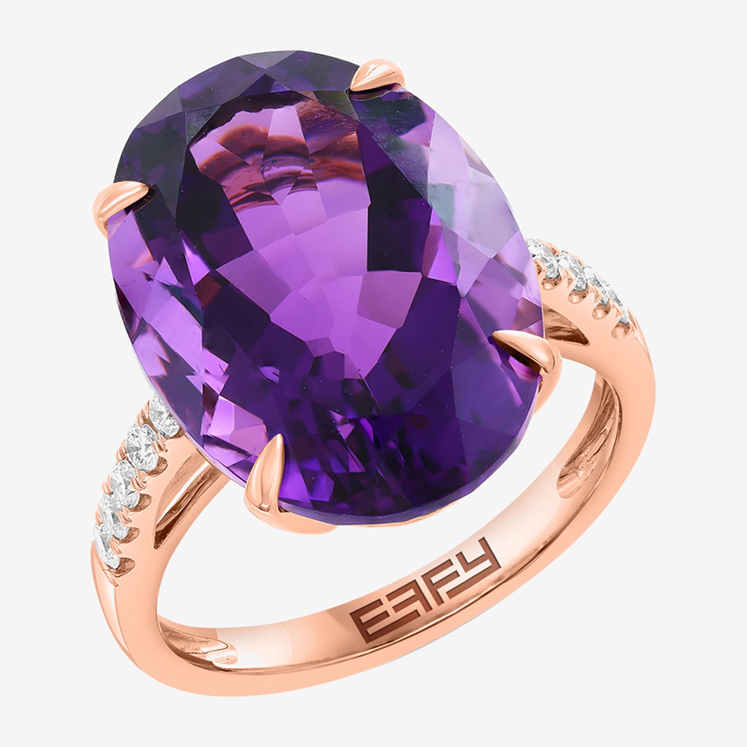 Effy Final Call Limited Quantities! Womens 1/5 CT. Genuine Purple Amethyst 14K Gold Oval Side Stone Cocktail Ring