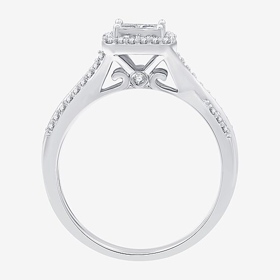 H -I/ I1 Womens 1/2 CT. T.W. Lab Grown White Diamond Sterling Silver Side Stone Halo Bridal Set