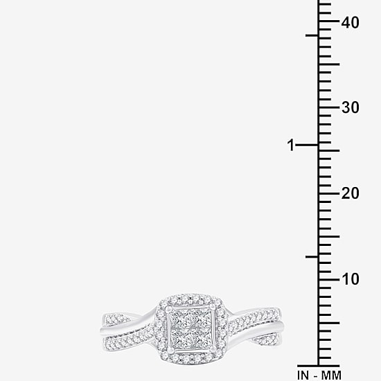 H -I/ I1 Womens 1/2 CT. T.W. Lab Grown White Diamond Sterling Silver Side Stone Halo Bridal Set