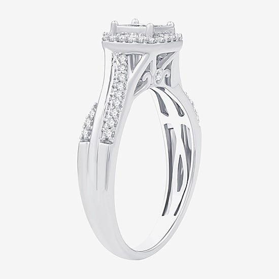 H -I/ I1 Womens 1/2 CT. T.W. Lab Grown White Diamond Sterling Silver Side Stone Halo Bridal Set