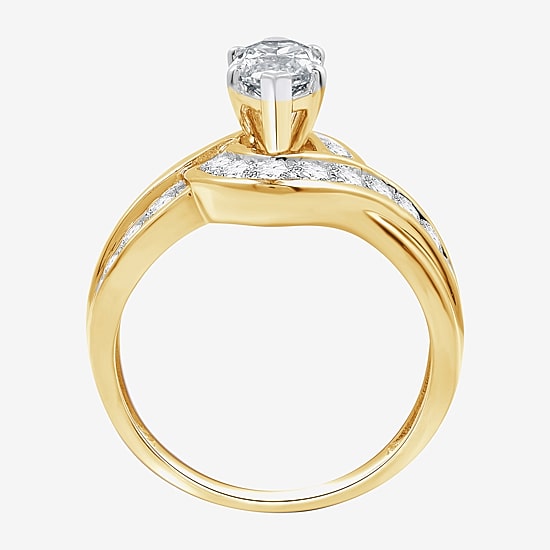 (G, Si1-Si2) Womens 2 CT. T.W. Lab Grown White Diamond 10K Gold Solitaire Side Stone Engagement Ring