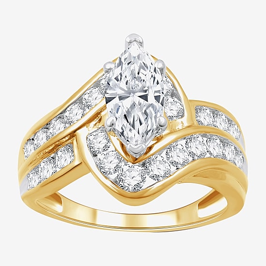(G, Si1-Si2) Womens 2 CT. T.W. Lab Grown White Diamond 10K Gold Solitaire Side Stone Engagement Ring