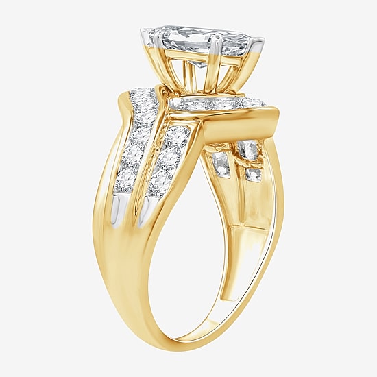 (G, Si1-Si2) Womens 2 CT. T.W. Lab Grown White Diamond 10K Gold Solitaire Side Stone Engagement Ring