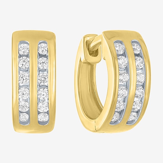 Yes, Please! Womens 1/4 CT. T.W. Lab Grown White Diamond Sterling Silver 11mm Hoop Earrings