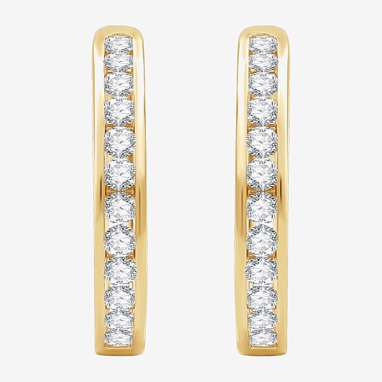 (G, Si1-Si2) Womens 2 CT. T.W. Lab Grown White Diamond 14K Gold Over Silver 25.6mm Hoop Earrings
