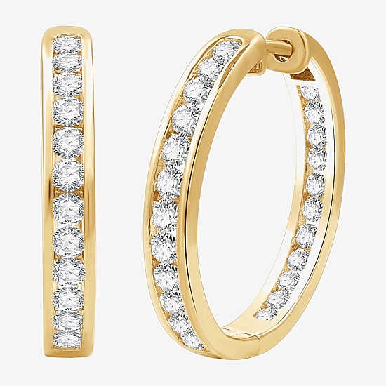 (G, Si1-Si2) Womens 2 CT. T.W. Lab Grown White Diamond 14K Gold Over Silver 25.6mm Hoop Earrings