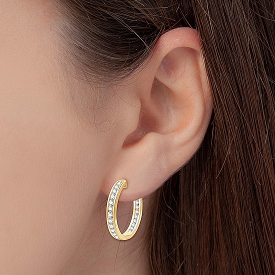 (G, Si1-Si2) Womens 2 CT. T.W. Lab Grown White Diamond 14K Gold Over Silver 25.6mm Hoop Earrings