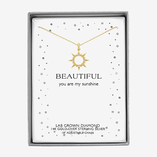 Diamond Accent Sun (G-H,Si2-I1) Womens Diamond Accent Lab Grown White Diamond Accent 14K Gold Over Silver Sunburst 16 Inch Pendant Necklace