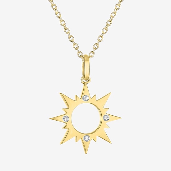 Diamond Accent Sun (G-H,Si2-I1) Womens Diamond Accent Lab Grown White Diamond Accent 14K Gold Over Silver Sunburst 16 Inch Pendant Necklace