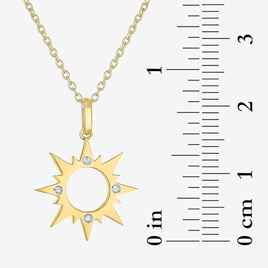 Diamond Accent Sun (G-H,Si2-I1) Womens Diamond Accent Lab Grown White Diamond Accent 14K Gold Over Silver Sunburst 16 Inch Pendant Necklace