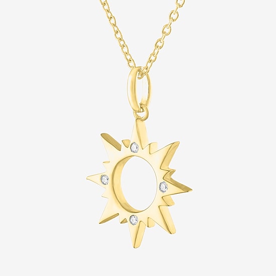 Diamond Accent Sun (G-H,Si2-I1) Womens Diamond Accent Lab Grown White Diamond Accent 14K Gold Over Silver Sunburst 16 Inch Pendant Necklace