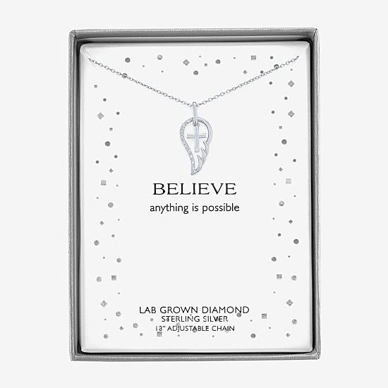 Diamond Accent Wings (G-H,Si2-I1) Womens Diamond Accent Lab Grown White Diamond Accent Sterling Silver Cross Wing 16 Inch Pendant Necklace